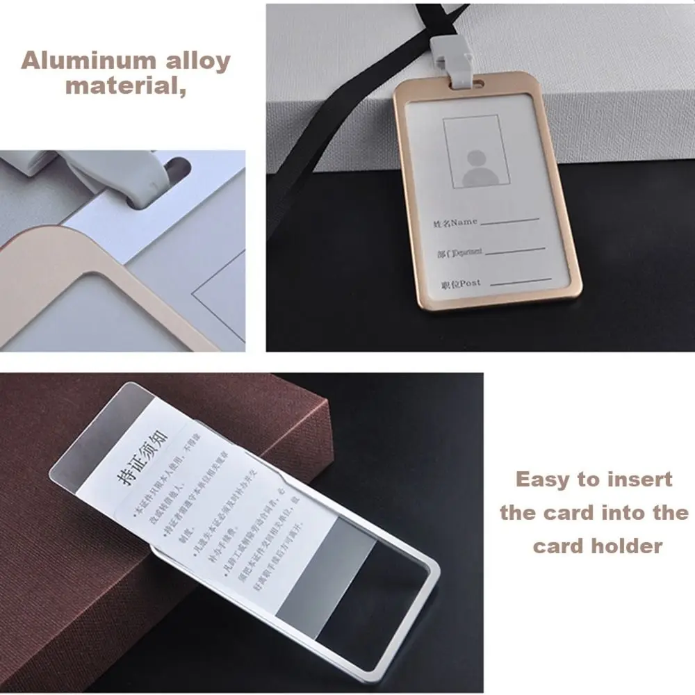Aluminum Alloy ID Card Holder Metal Lanyard-attached Lanyard Card Holder Rigid Slim Work Badge Holder Employee Use