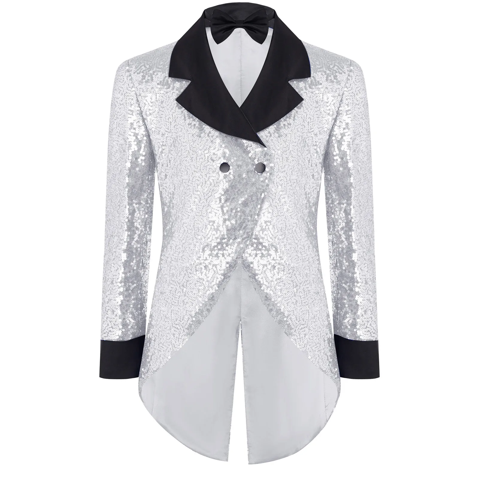 Boys Long Sleeve Shiny Sequin Blazers Gentleman Tuxedo with Bowtie for Wedding Dancing Party Circus Magic Shows Prince Cosplay