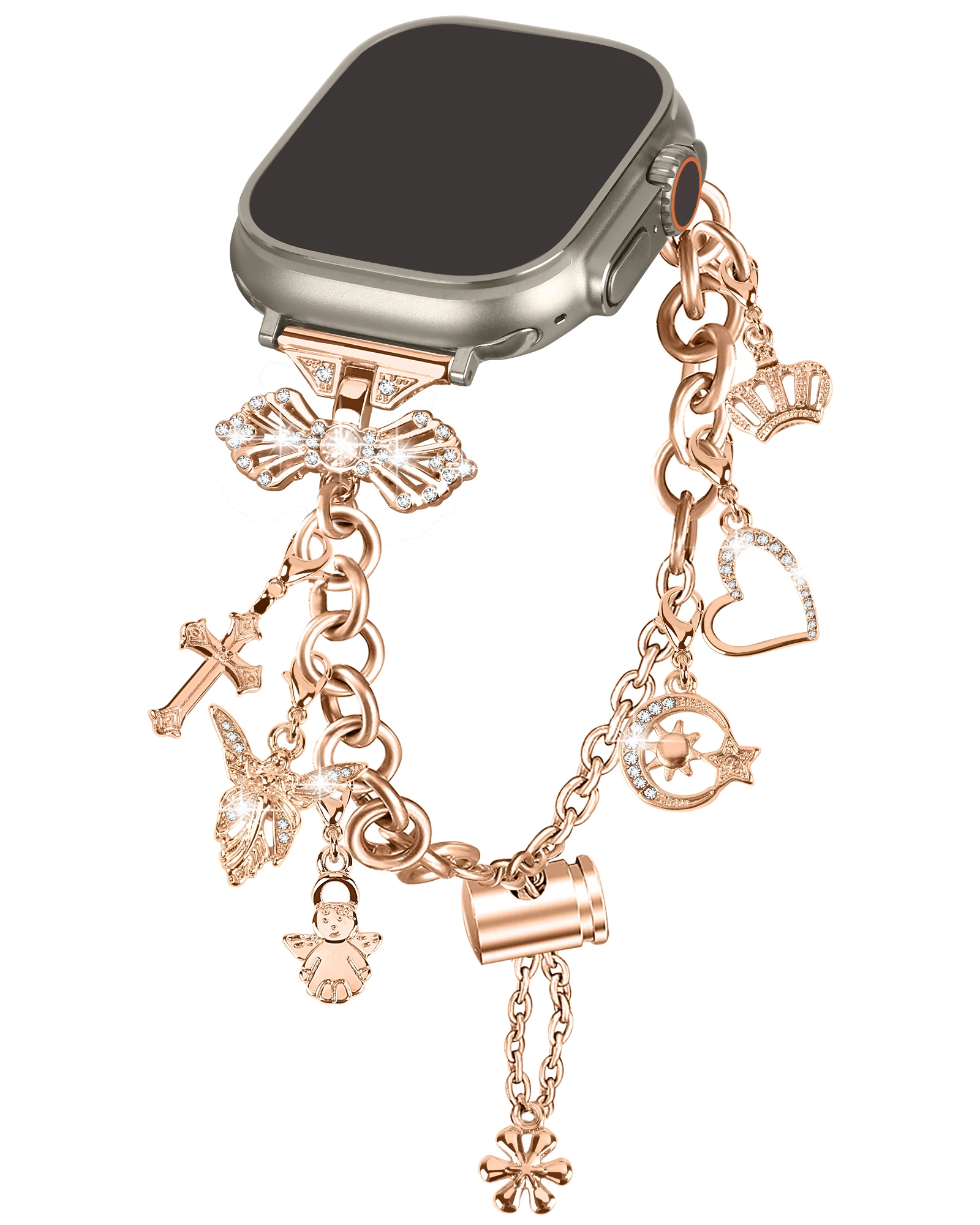 Женский браслет из нержавеющей стали для Apple Watch Band Ultra 49/46/45/44/42/41/40/38 мм с бриллиантами IWatch Series10 9 8 7 SE 6 5 ремешок