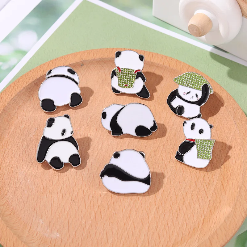 Cartoon Cute Animal Panda Enamel Pins Chain Pendant Panda Milk Tea Books Bamboo Alloy Brooch Badge Sweet Woman Jewelry Gift