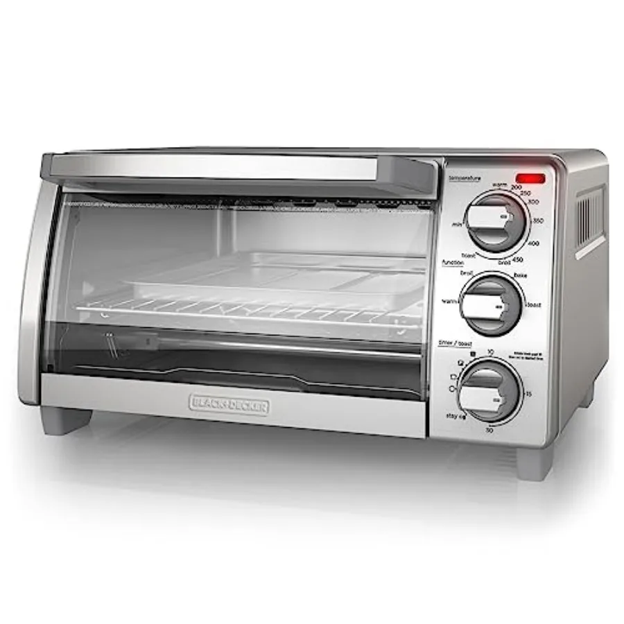 

Natural Convection 4-Slice Toaster Oven with Stainless Steel Finish Offers Advanced Baking Broiling Toasting and Keep-Warm Func