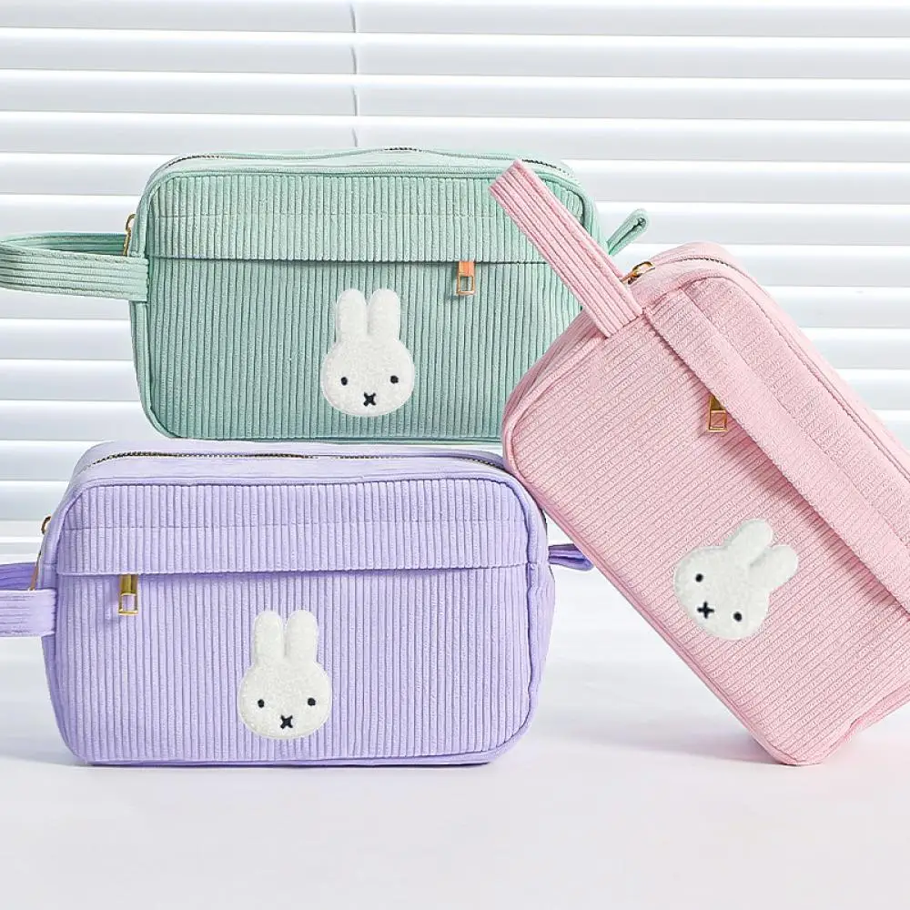 Miffy Corduroy Storage Bag Anime Cute Cartoon Large Capacity Simple Kawaii Makeup Tools Stationery with Handle Storage Bag Gift