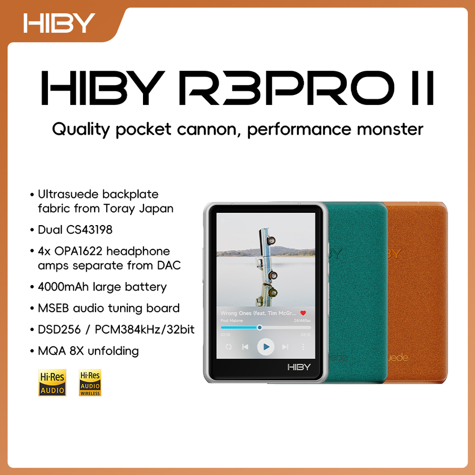  HiBy R3 Pro II / Gen 2 HiFi MP3 Music Player USB DAC Headphone AMP CS431982 OPA16224 4000mAh 480mW Output DSD256 MQA 8X PD2.0 