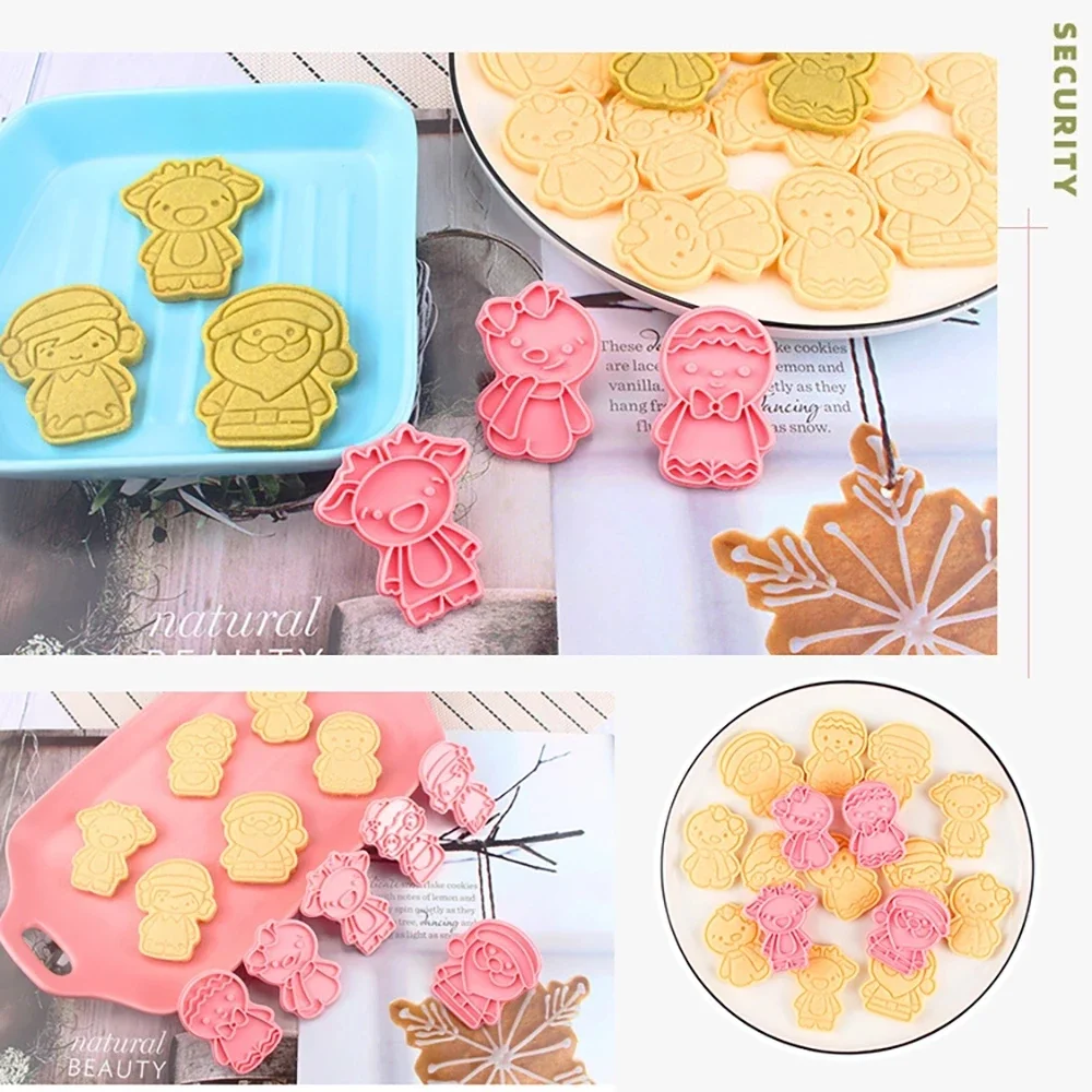 6 Pcs/Set DIY Christmas Circus Cartoon Biscuit Mould Cookie Cutter 3D Biscuits Mold Plastic Baking Mould Cookie Decorating Tools