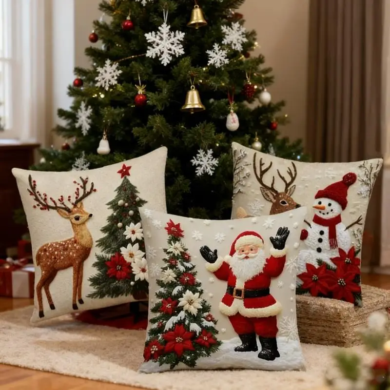 

Christmas Jacquard Pillow Cover Cartoon Reindeer Rabbit Print Cushion Case Sofa Embroidered Atmosphere Decorative Pillow Cases