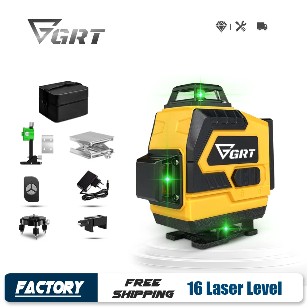 

Laser Level 16 Lines 4D Self-Leveling 360 Horizontal Vertical Cross Green Light Level Rechargeable Lithium Battery Tool