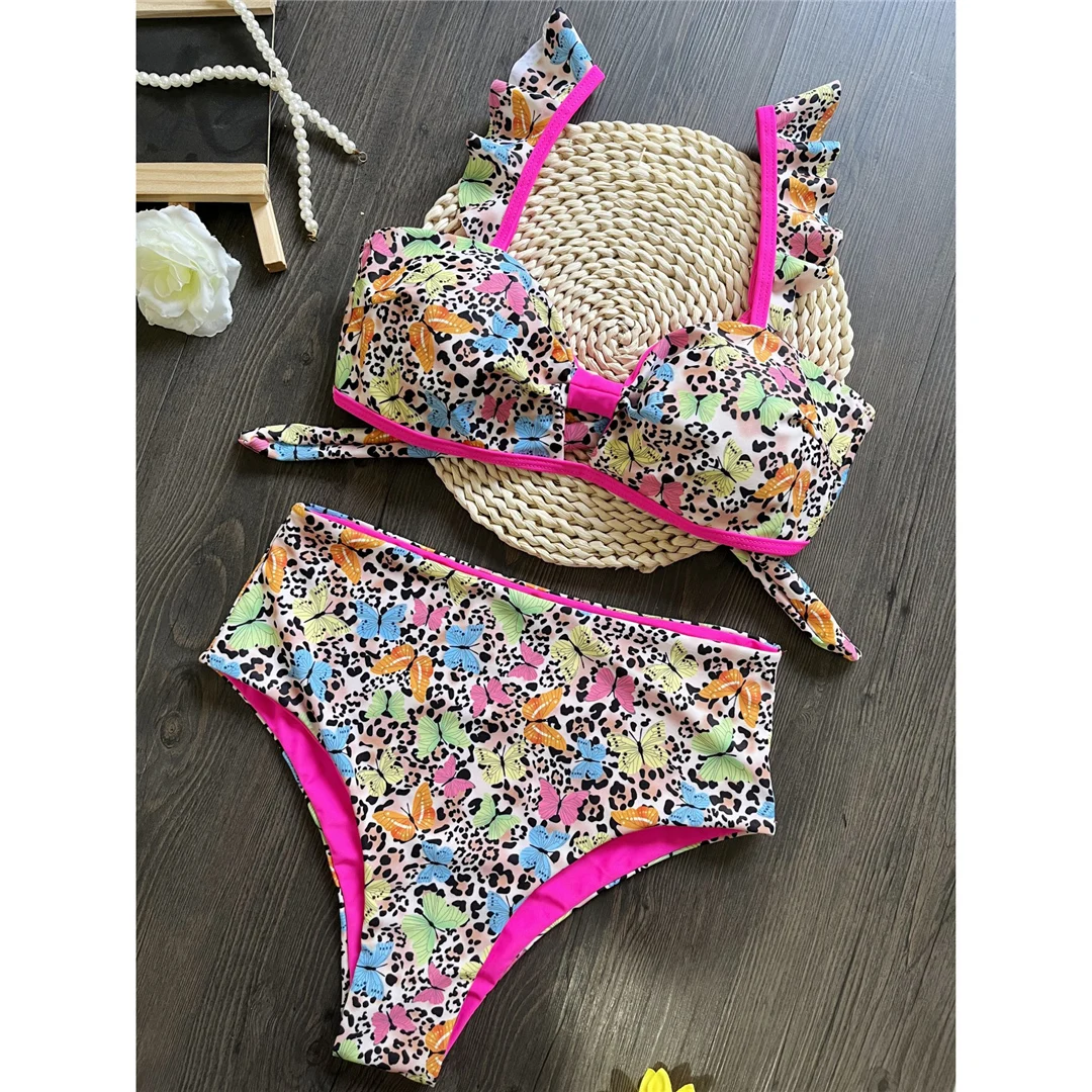 Schmetterlings-Zebra-Muster, Damen-Badeanzug, hochtaillierter Bikini, zweiteiliges Bikini-Set, Badebekleidung, Badeanzug, Modell V6066. – Detail 8