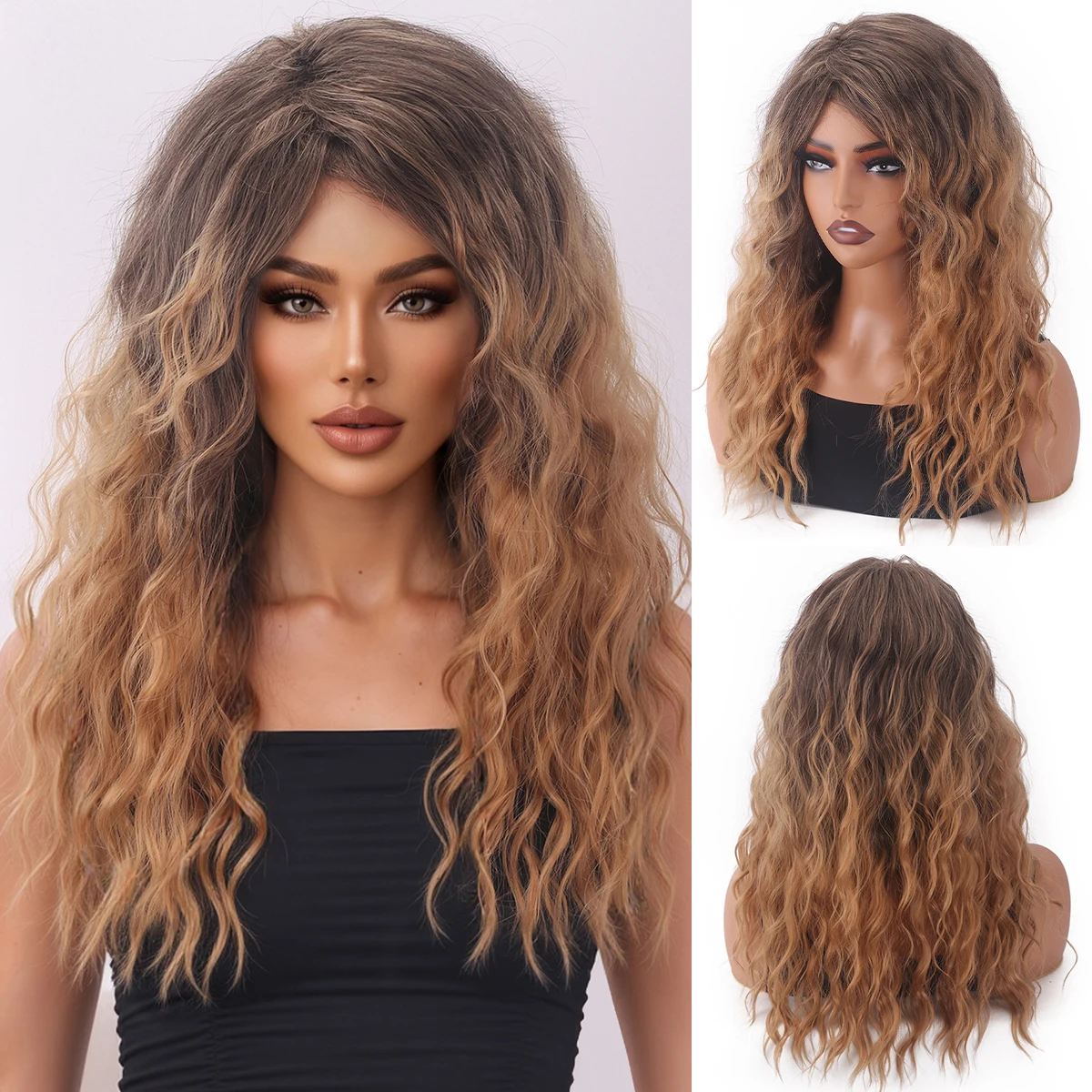 

Накладная повязка на голову с наклонной челкой и эффектом химической завивки, европейская и американская пушистая объемная повязка на голову, повязка на голову с длинными кудрявыми волосами - синтетическое волокно