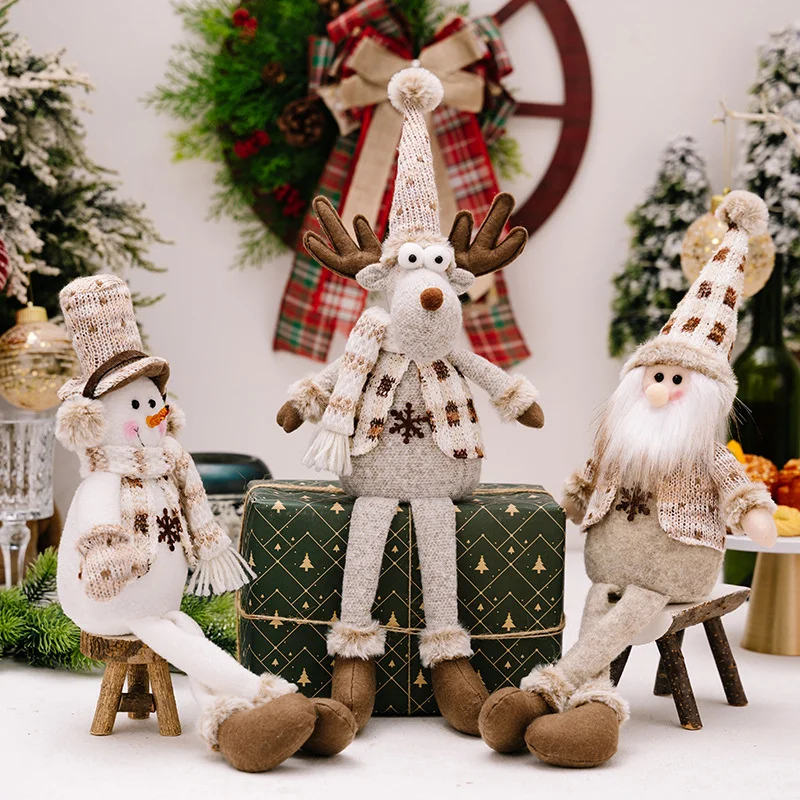 Adornos de muñecos de Navidad de estilo nórdico, muñeco de nieve de Papá Noel, muñeco de alce con pierna colgante, adornos navideños para el hogar