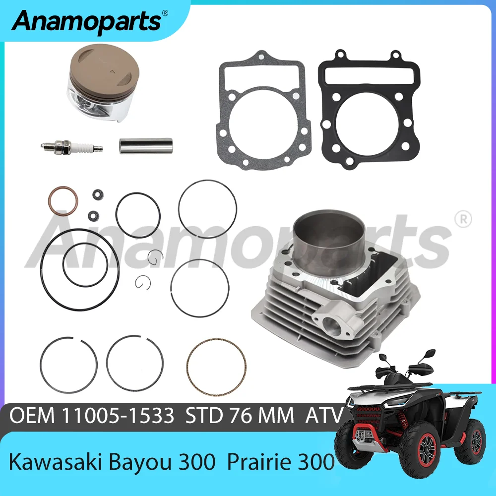 76MM motor Engine Cylinder Piston gasket Rebuild Overhaul Kit for 1989-2005 Kawasaki Bayou Lakota 300 CC KLF300B ATV 11005-1533