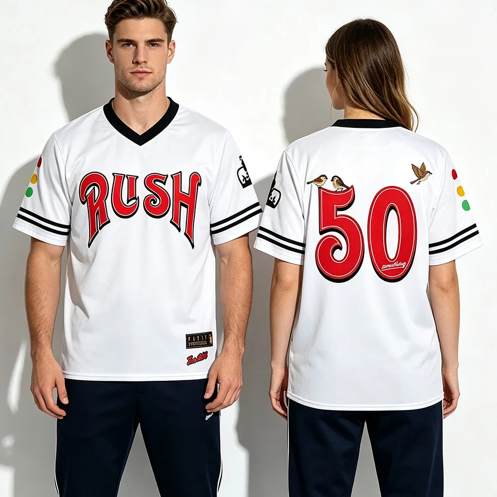 Fifty Something Soccer Jersey Rock Band Rush Design Graphic Football Tees Men Women Short Sleeve V‑Neck Sports Shirt Hip Hop Top