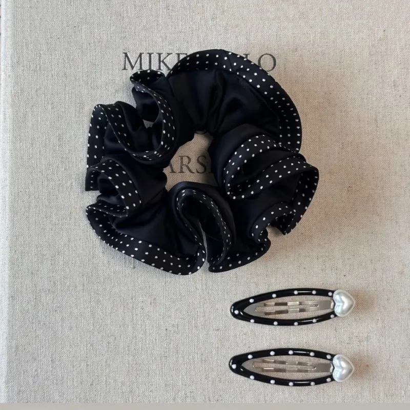 K‑Style Polka Dot Ruffled Scrunchie, Waist‑Shaped Hair Tie For Ponytail & Bun,Outdoor Daily Hair Accessory For Women