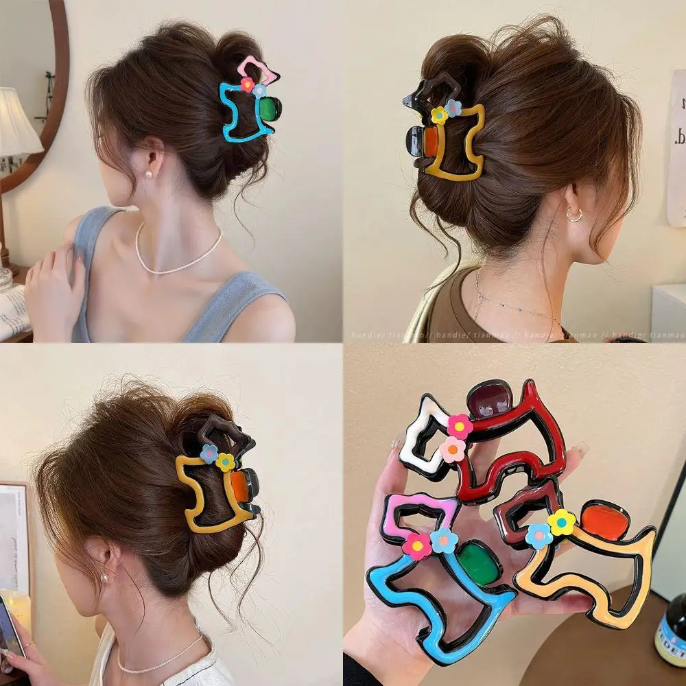 

Y2K милый щенок красочный цветок краб зажим модный ажурный зажим в виде животного акулы высокий хвост заколка для волос на затылке
