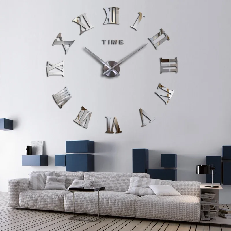 3D Wall Clock Modern Big Size Self Adhesive Needle DIY Acrylic Mirror Stickers Clock for Living Room Home Decoration