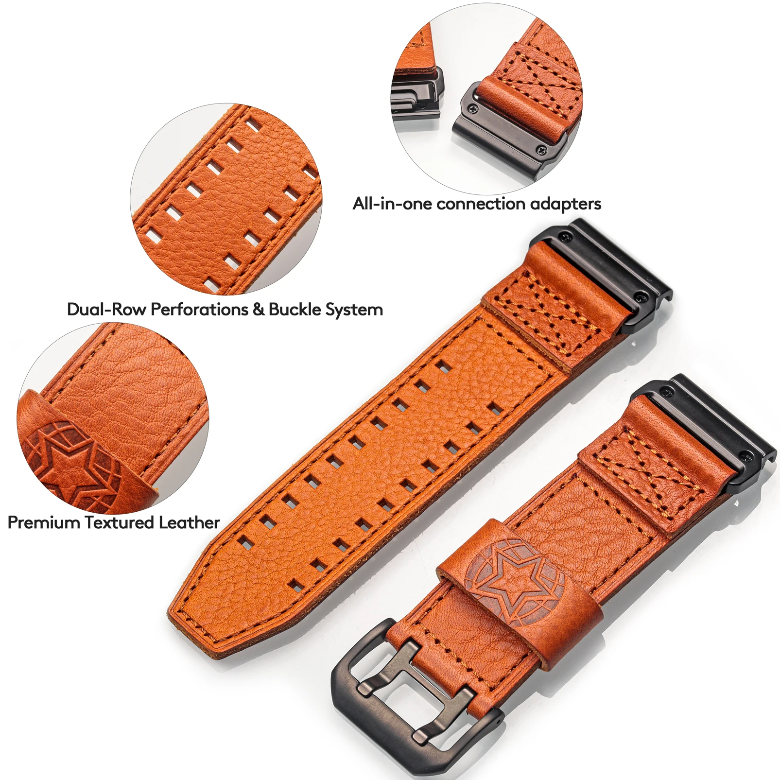 Hemsut Heritage Quickfit 26/22/20mm Leather Watch Bands For Garmin Fenix Tactix Epix Instinct Quatix Descent（only strap)