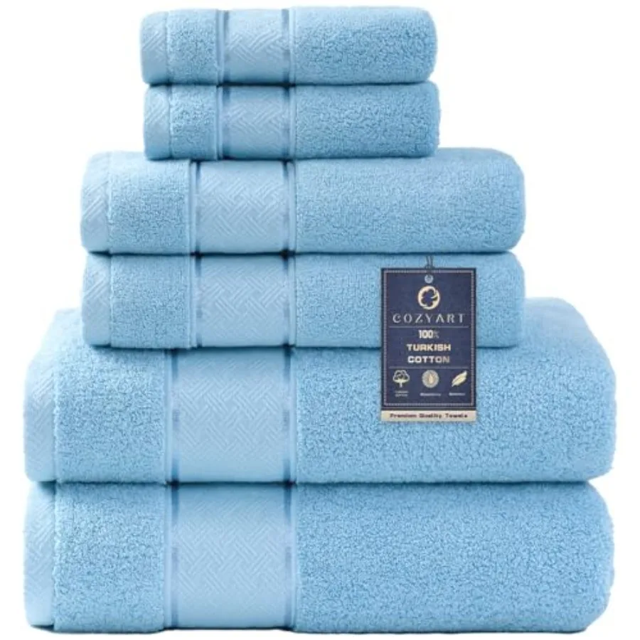

Bath Towels Set 6 Pcs 2 Bath Towels 2 Hand Towels 2 Washcloths Luxury 100% Turkish Cotton 650GSM Hotel Quality Soft Absorbent T