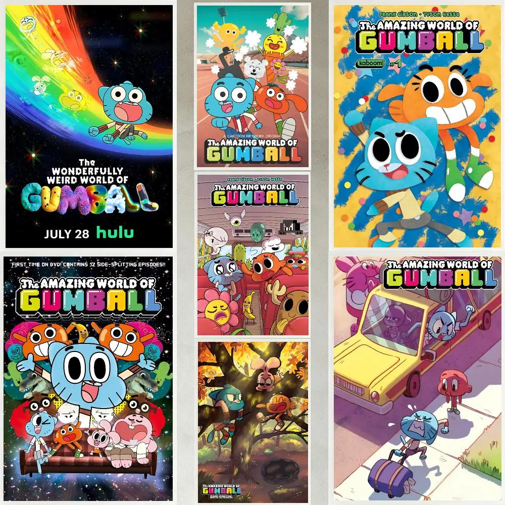 anime The Amazing World of Gumball Poster Poster HD Waterproof Self-adhesive Art Print Wall Decor for Bedroom Living Room Gift