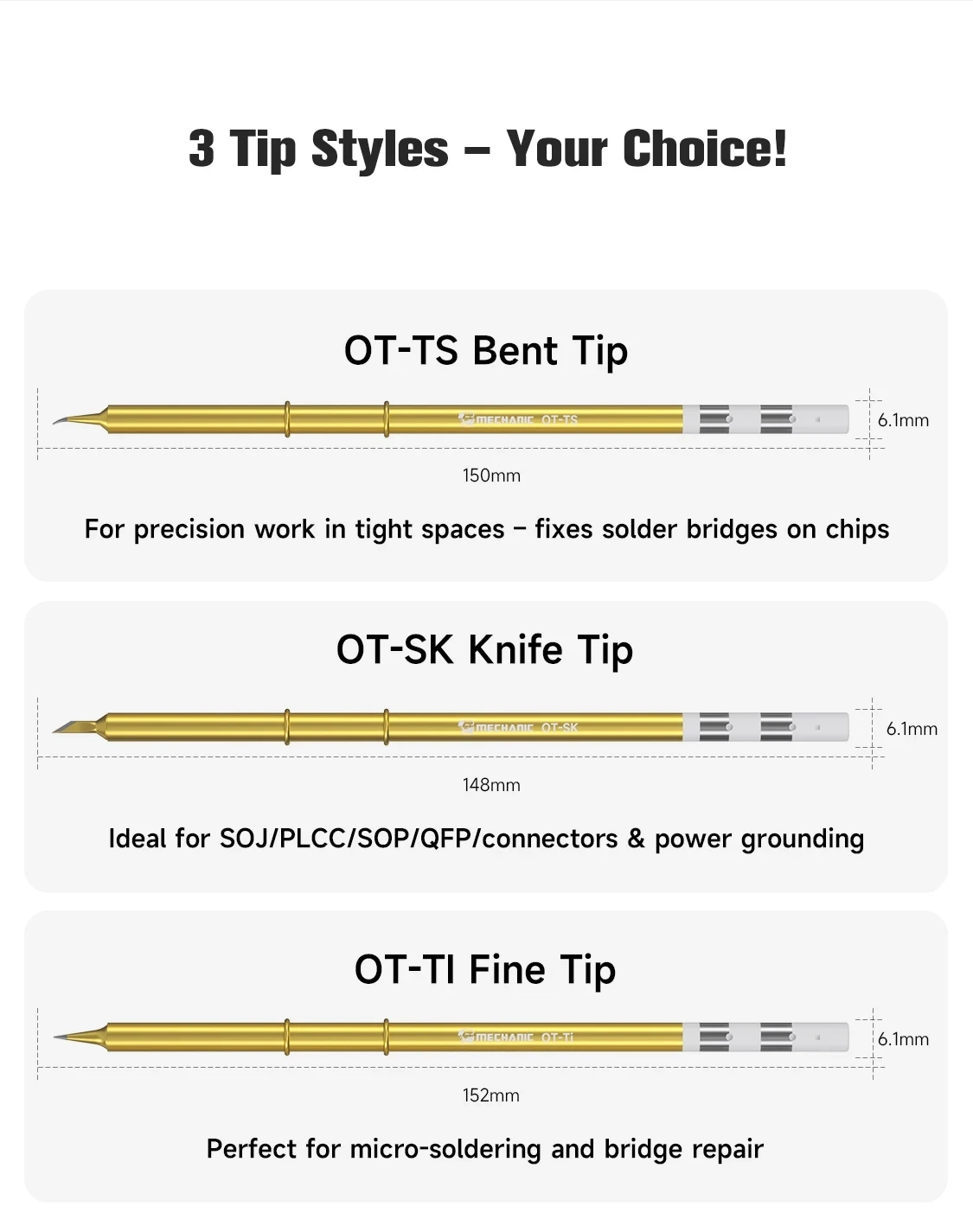 MECHANIC OT-TS TI SK First Class T12 Heating Core Soldering Tip Oxidation Resistant Plug & Play Easy Swap Precise Welding Repair