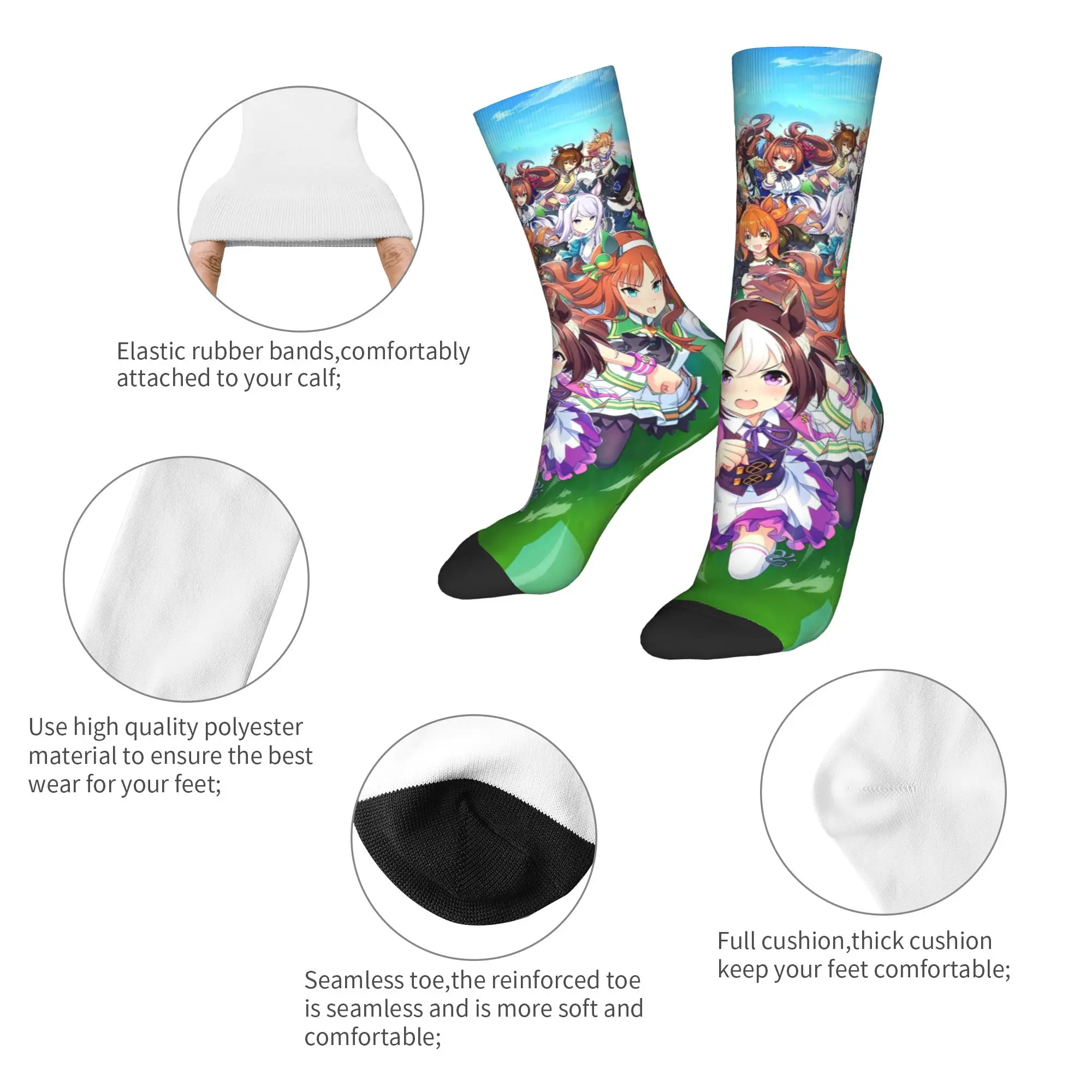 Uma Musume Stockings  Elegant Socks Adults Men Breathable Socks Autumn Running Design Anti Skid Socks Birthday Gift