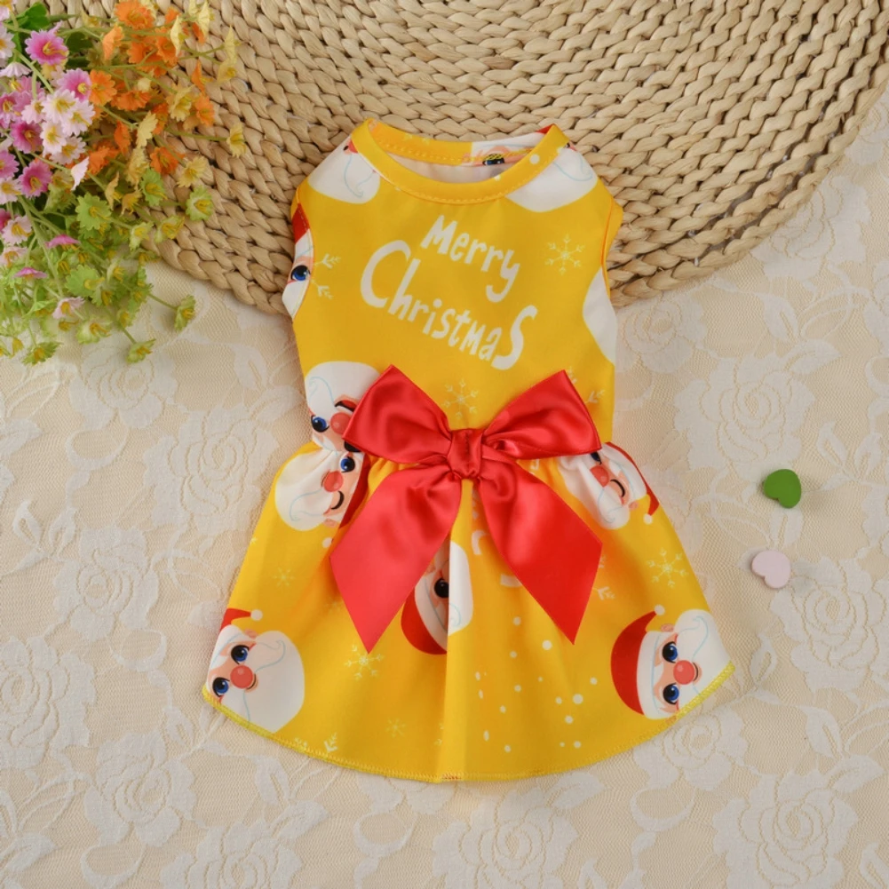 Merry Christmas Dog Dress Polyster for Small Dogs Girl Puppy Dresses Red Dog Clothes Santa Claus Snowman Gingerbread Man Printed