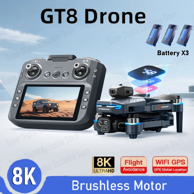 New GT8 Drone 8K HD Dual Camera GPS FPV Brushless Motor 5G WIFI Optical Flow Hovering Real Time Battery Display Quadcopter