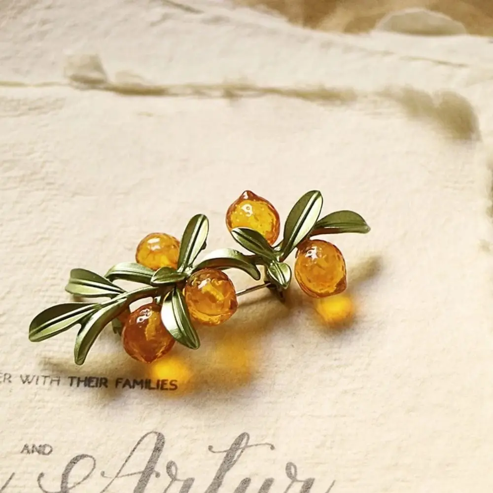 Lemon Orange Liuli Brooch Retro Pastoral Plants Brooch Minority Design Badge Coat Collar Pin Women Clothes Accessories