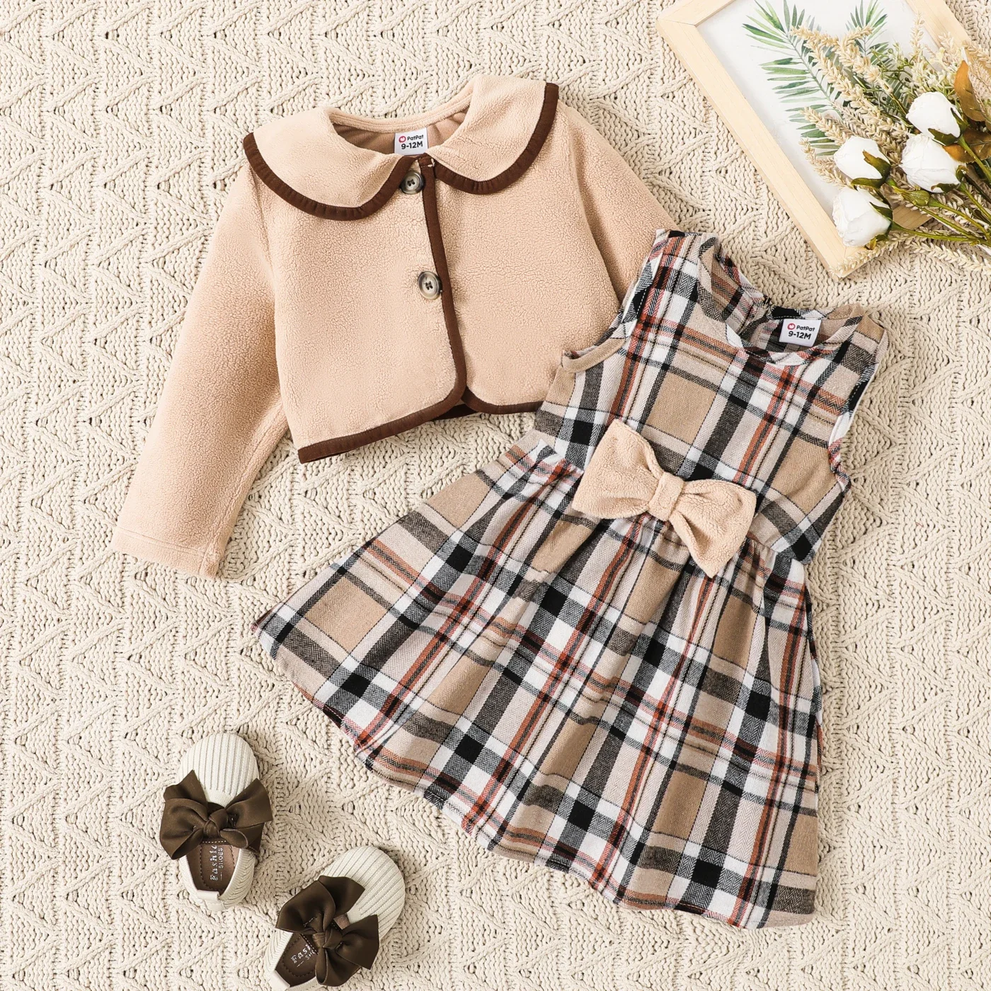 PatPat 2PCS Baby Girl Hyper-Tactile Design Grid/Houndstooth School Dress Set  Hyper-Tactile / 3D  Casual/Outdoor