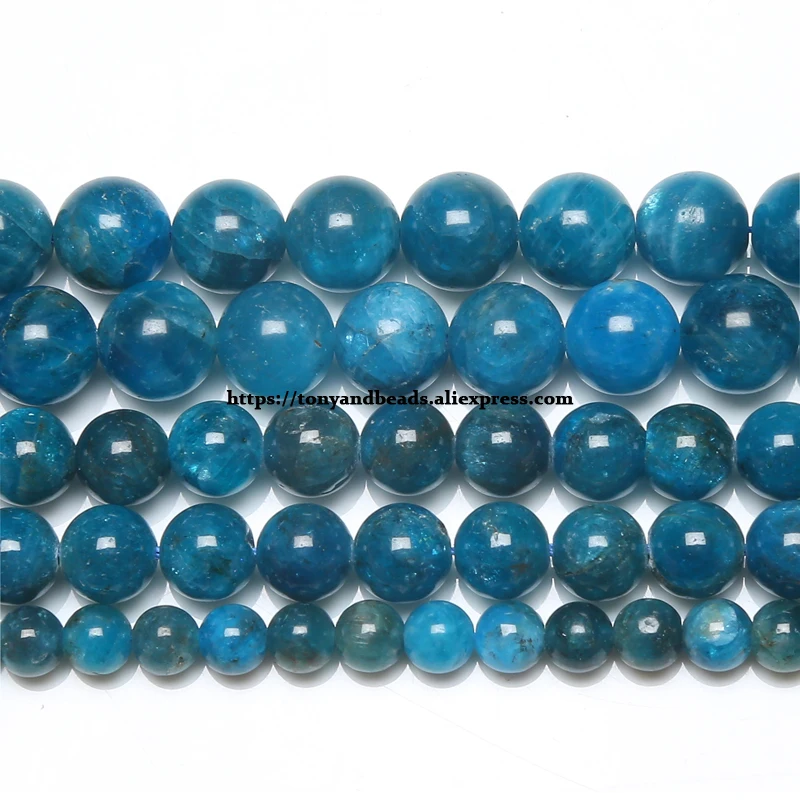 

Genuine Semi-precious Natural Stone Blue Apatite Round Loose Beads 15" Strand 6 8 10mm Pick Size for Jewelry Making DIY