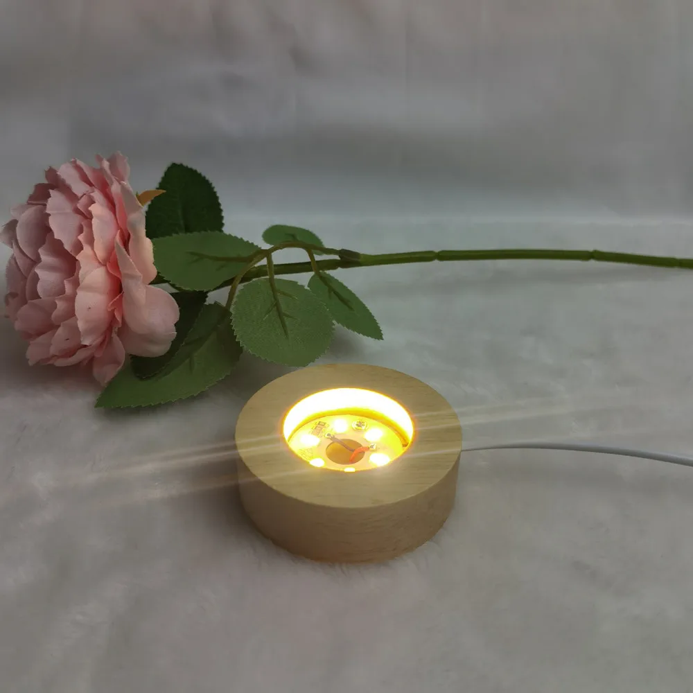 6*6cm Round Wood Luminous Base Wooden LED Lamp Holder USB Interface Night Light Display