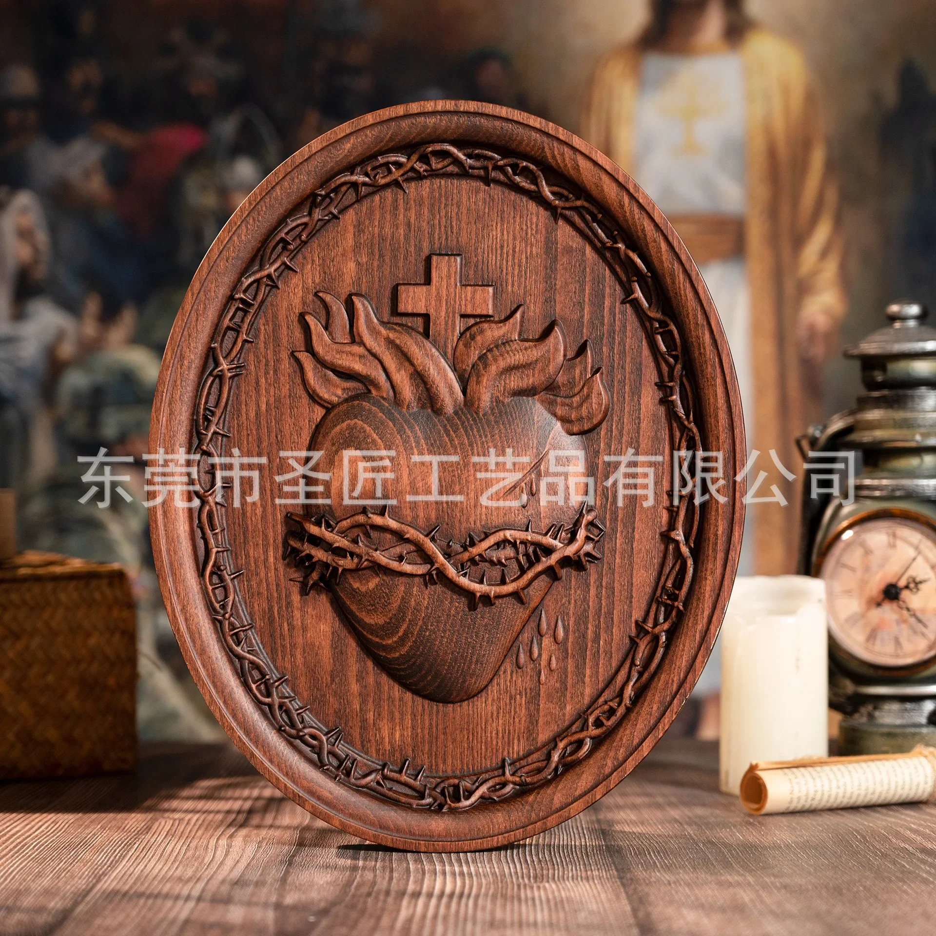 Holy Family Three Hearts Wall Decor Wood Carving Sacred Heart of Jesus Heart of Joseph Wood Decor