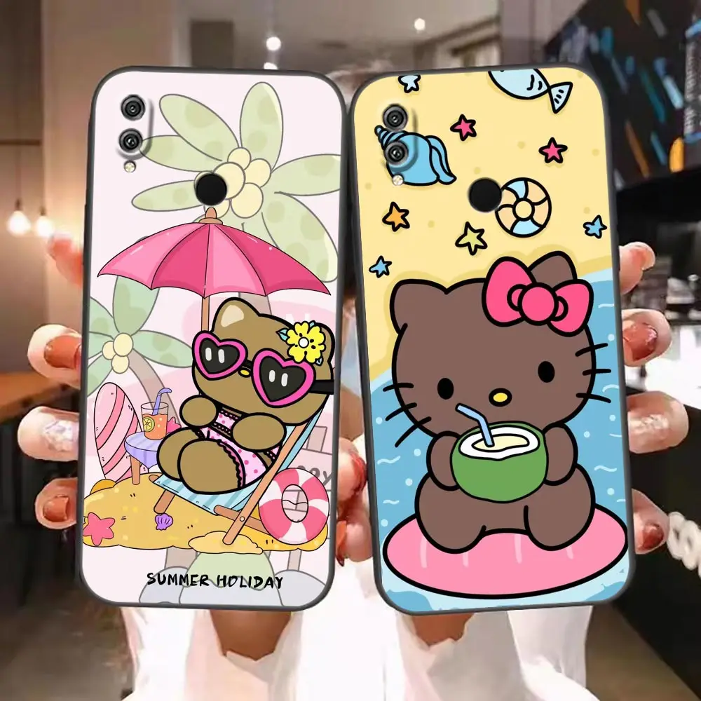 Beach Black Hello Kitty Phone Funda Coque Case For Honor 9X 9 8 8X Max 80 70 60 50 30 20 10 10I NOTE 10 Lite Pro Case Capa Shell