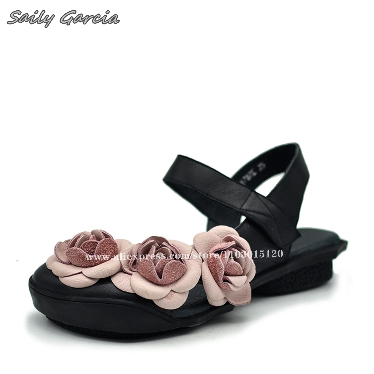 First Layer Cowhide Purple Handmade Flowers Casual Sandals 2024 Elastic Band Beach Shoes All-Match Shallow Bohemia Grace Shoes