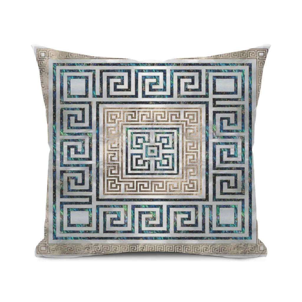 Greek Key Ornament - Greek Meander -Abalone and gold Cushion Office Classroom Chair Cushion Couch Pillow Bedroom Floor Thick