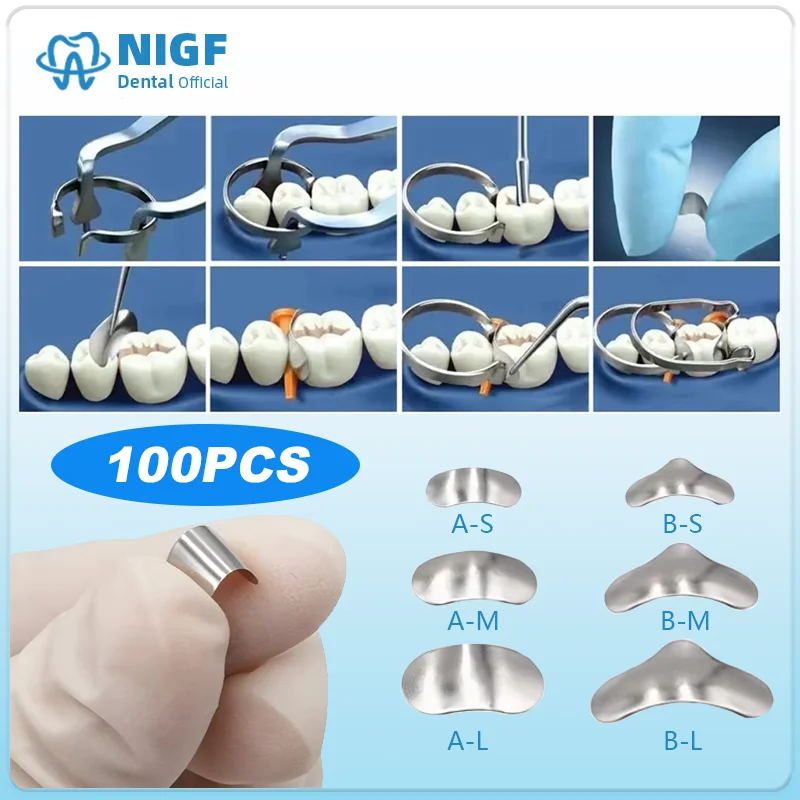 100 ピース/バッグ歯科マトリックス断面輪郭金属マトリックスバンドマトリックスリング完全な歯の交換 Dentsit 口腔ケアツール