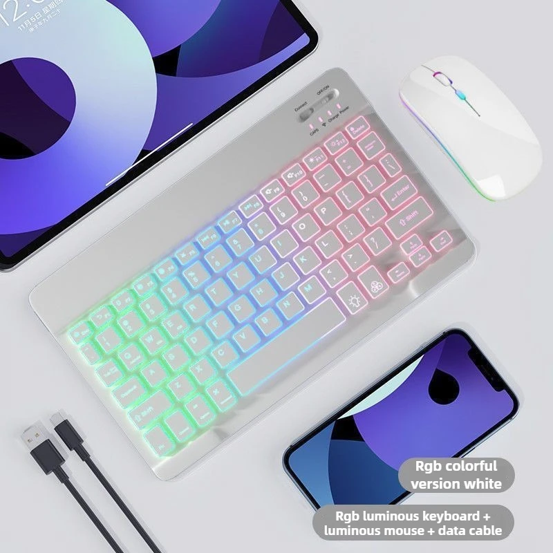 Wireless Backlight Bluetooth Keyboard Suitable Ipad Mobile Phone Tablet RGB Three-color Gradual Change Luminous Keyboard Mouse