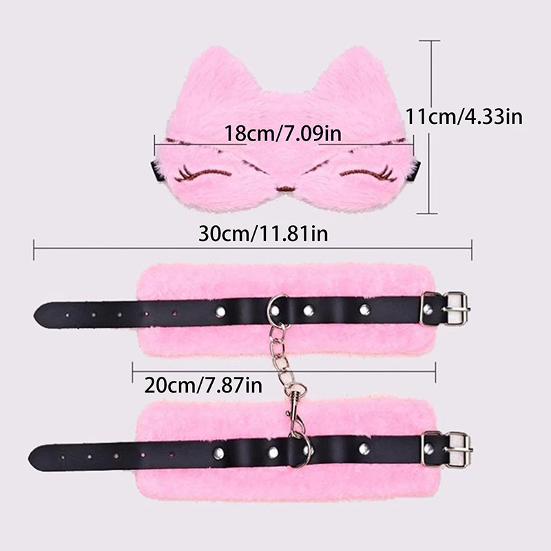 Adjustable PU Leather Plush Handcuffs Blindfold Restraints Bondage Sex Toy Accessories For Women Adults Games - view 6