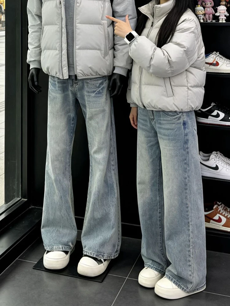 

Мужские джинсы-клеш с синим узором в виде молнии, весенние, в американском стиле, с эффектом удлинения ног, прямые джинсы