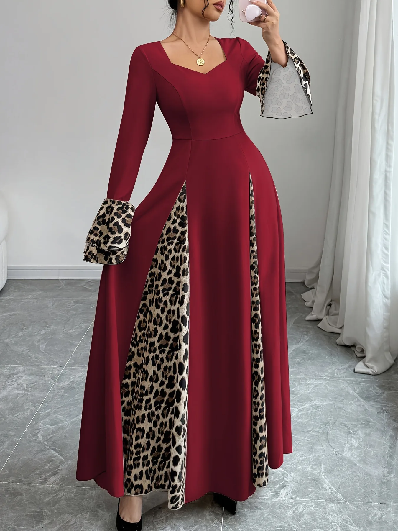 

Eid Women Dress Muslim Abaya Party Jalabiya Flare Sleeve Leopard Print Ramadan Long Dresses Vestidos Largos Arab Robe Kaftan