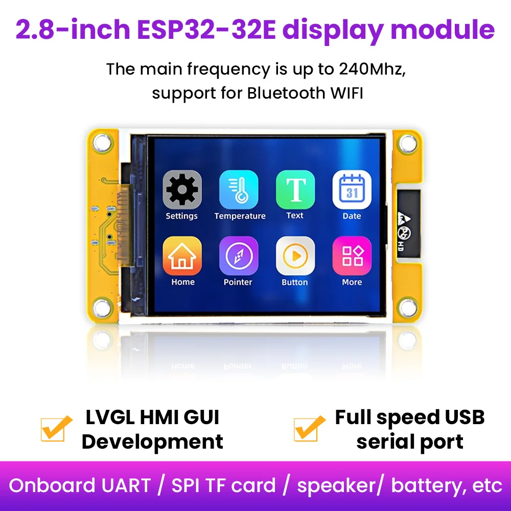 

2.8 inch Touch /2.8 inch Non-Touch TFT Panel XPT2046 Touch Driver 120 Degrees View Angle SPI Interface Module For ESP32-32E