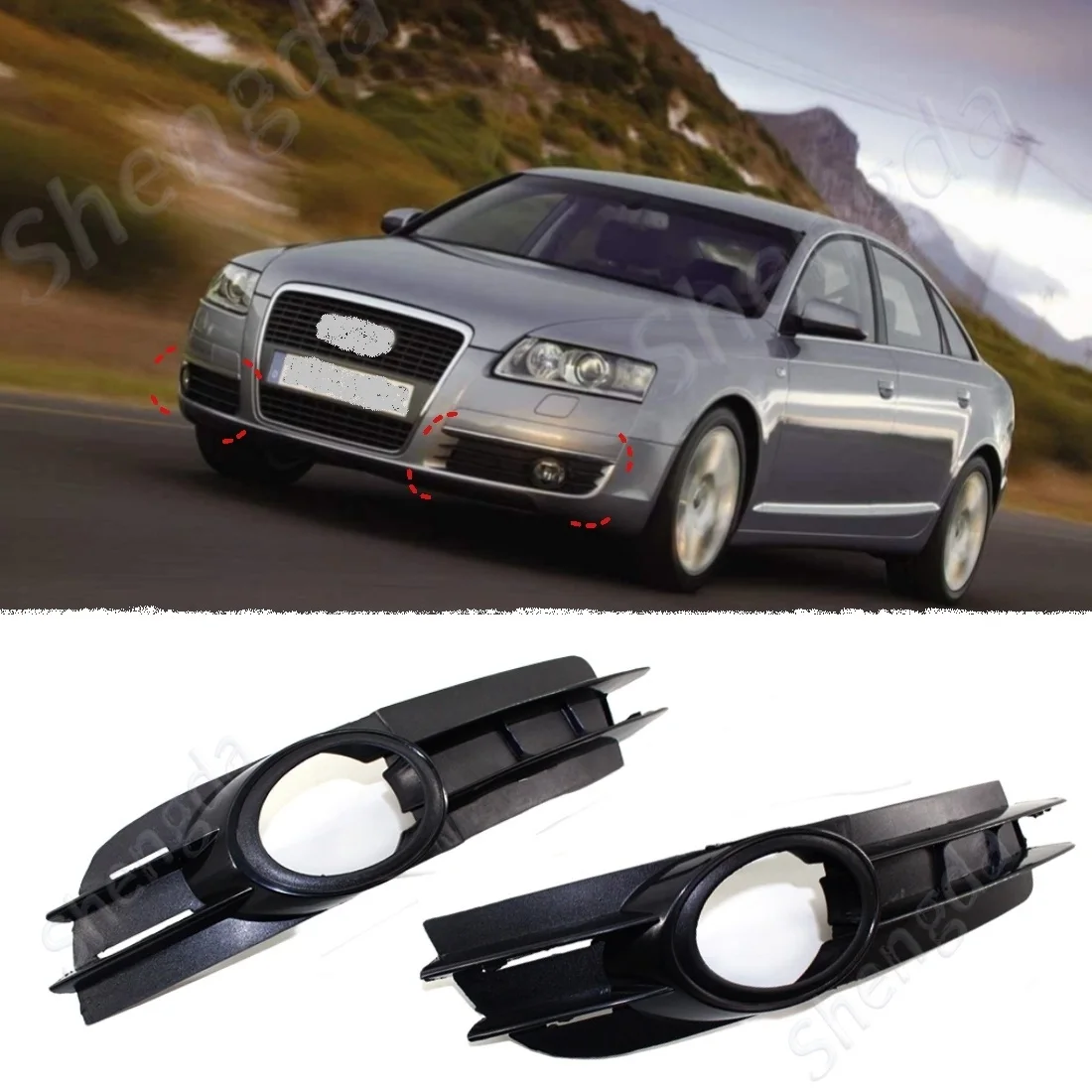 

2pcs Car Front Bumper Light Cover For Audi A6 and A6 Quattro C6 2005 2006 2007 2008 Fog Lamp Honeycomb Hex Grill 4F0807681A