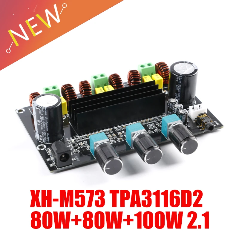 XH-M573 TPA3116D2 80W+80W+100W 2.1 Channel TPA3116 Digital Power Amplifier Board Bass Subwoofer Amplifier Black TDA3116D2 1.2MHZ