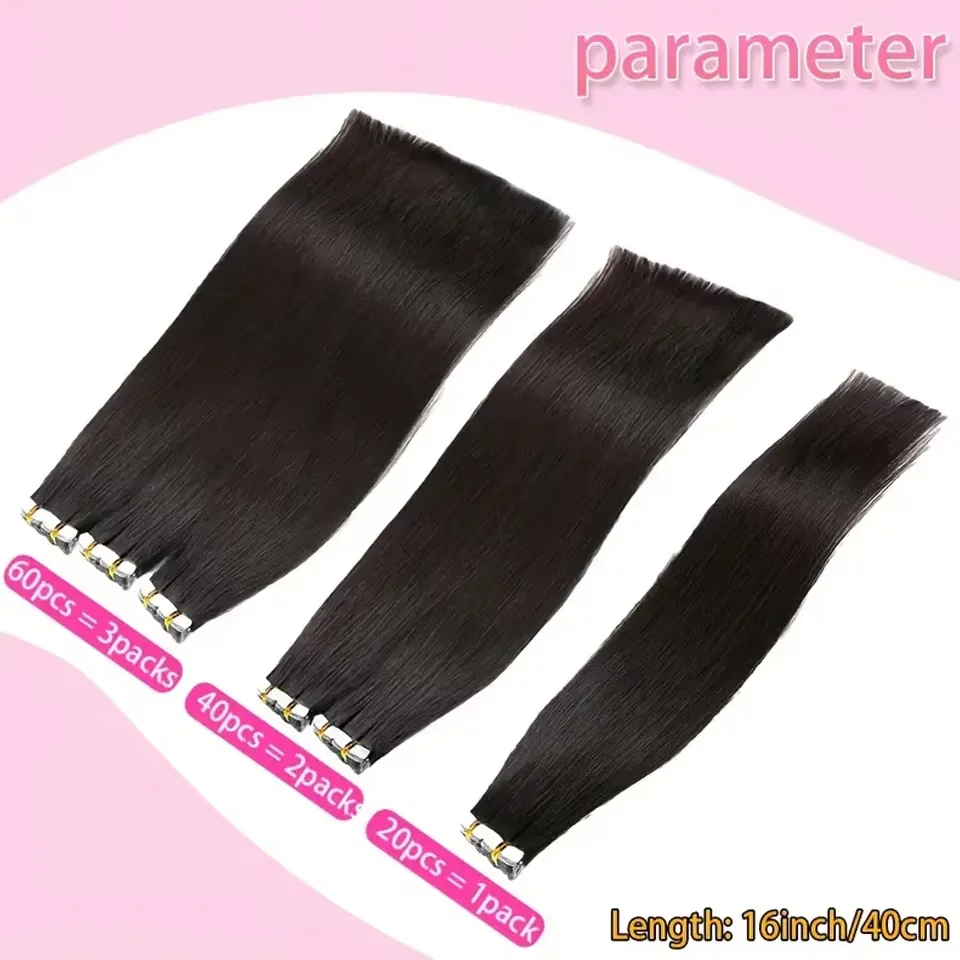 Extensions de Cheveux 100% Naturels Lisses pour Femme, Bande Adhésive de 12 à 24 Pouces, 20 ou 40 Pièces