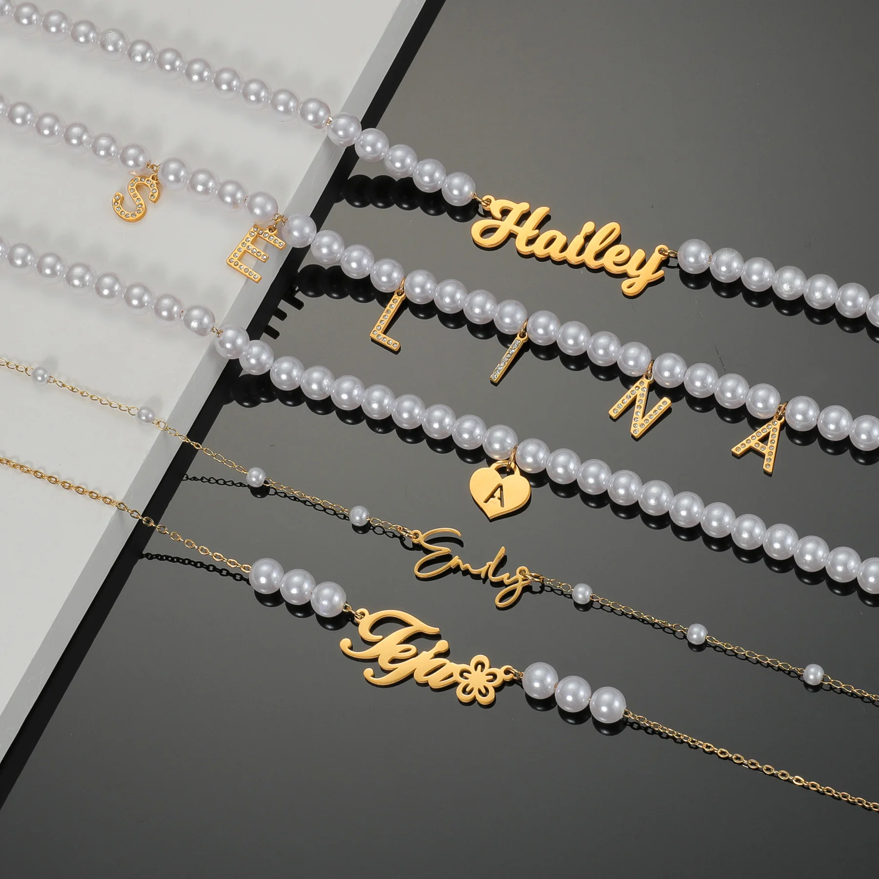 Atoztide Custom Name Necklace for Women Imitation Pear Chain Stainless Steel Jewelry Clavicle Choker Personalized Christmas Gift