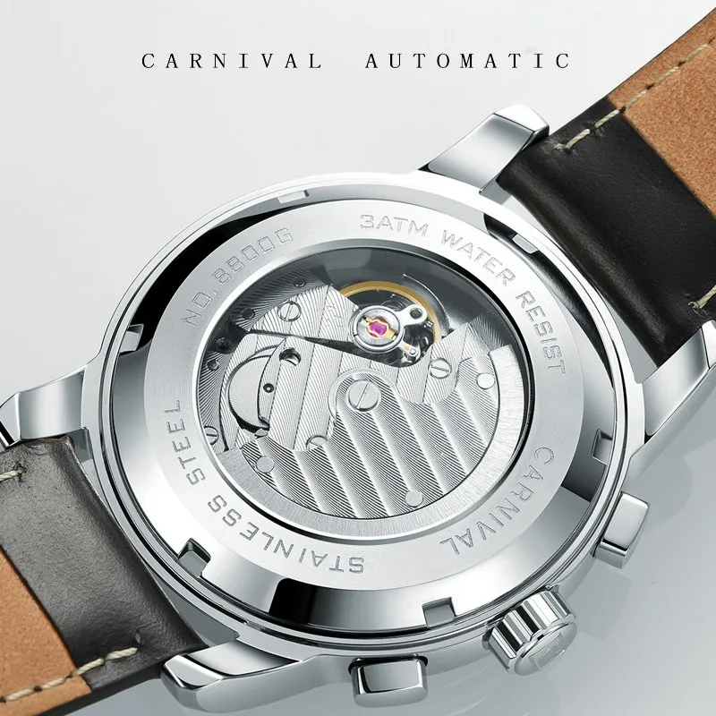 CARNIVAL Brand Fashion Mechanical Watch for Men Stainless Steel Waterproof Calendar Mens Watches Top Brand Luxury Wristwatches