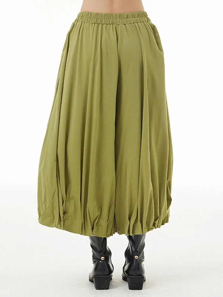 [EAM] High Elastic Waist Blue Green Casual Pleated Bud Half-body Skirt Women Fashion Tide New Spring Autumn 2024 1DH6541