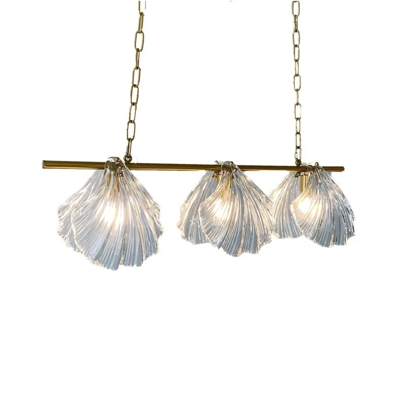 All-copper creative fresh glass three-head glass dining hanging, Japanese-style postmodern simple shell homestay