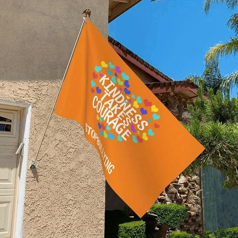 1pc Kindness Takes Courage Anti Bullying Orange Themed Flag, Polyester Fabric, Indoor Outdoor Home House Decor, Yard Garden Flag