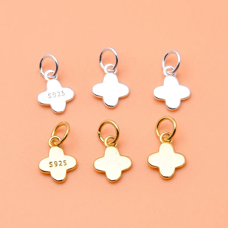 5PCS 925 sterling silver gold-plated pendant accessories Lucky grass pendant manual DIY beading material Jewelry material