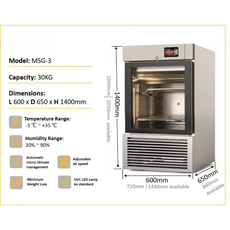 Single-Temperature Display Cooler Fridge 30KG Beef Steak Sausage Meat Dry Aging Cabinet with Fan Cooling Refrigeration Equipment