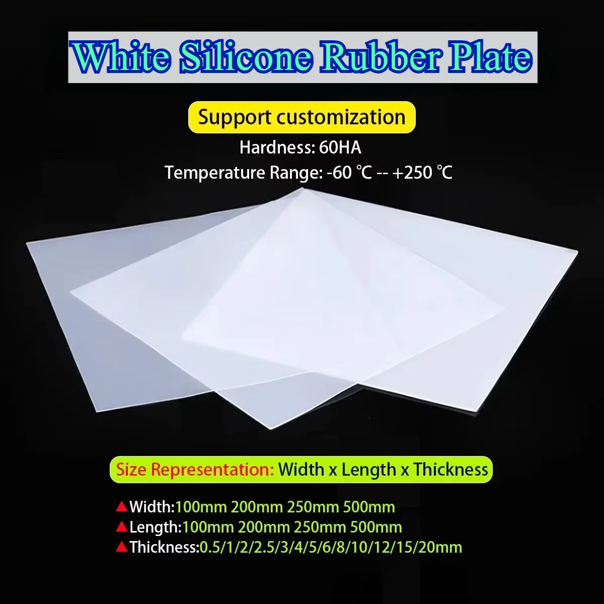 

White Silicone Rubber Plate,Silicone Plate, Heat-Resistant Silicone Gasket, Customized Processing Thk0.5-20mm W/L100-500mm